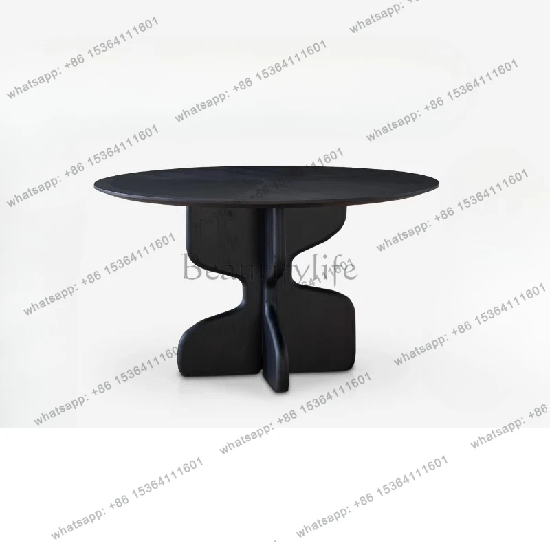 

French vintage black round table solid wood round round dining table