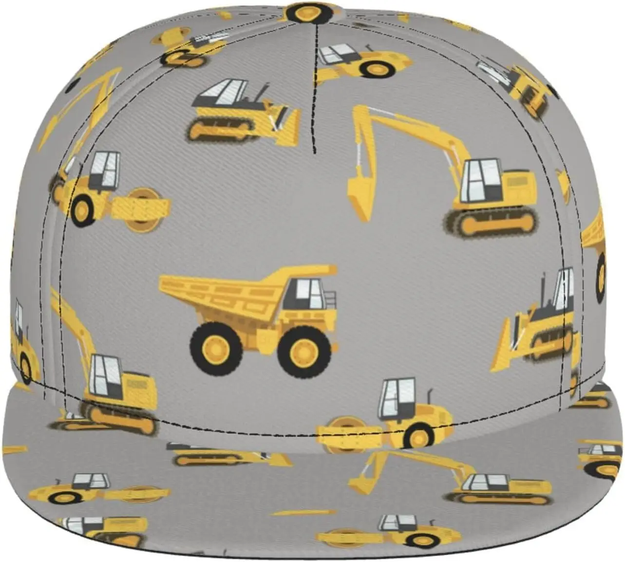 Construction Trucks Print Soft Comfort Fit Hat Summer Travel Stylish Baseball Cap Outdoor Sports Casual Wear Black