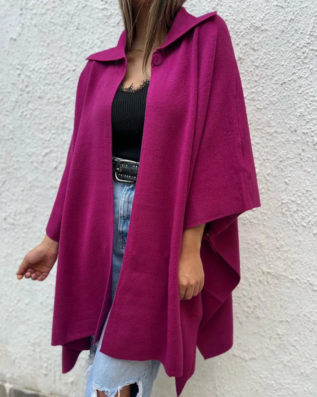 معطف نسائي محبوك بياقة فضفاضة ومفتوحة من الأمام مع ألوان متعددة للخريف والشتاء