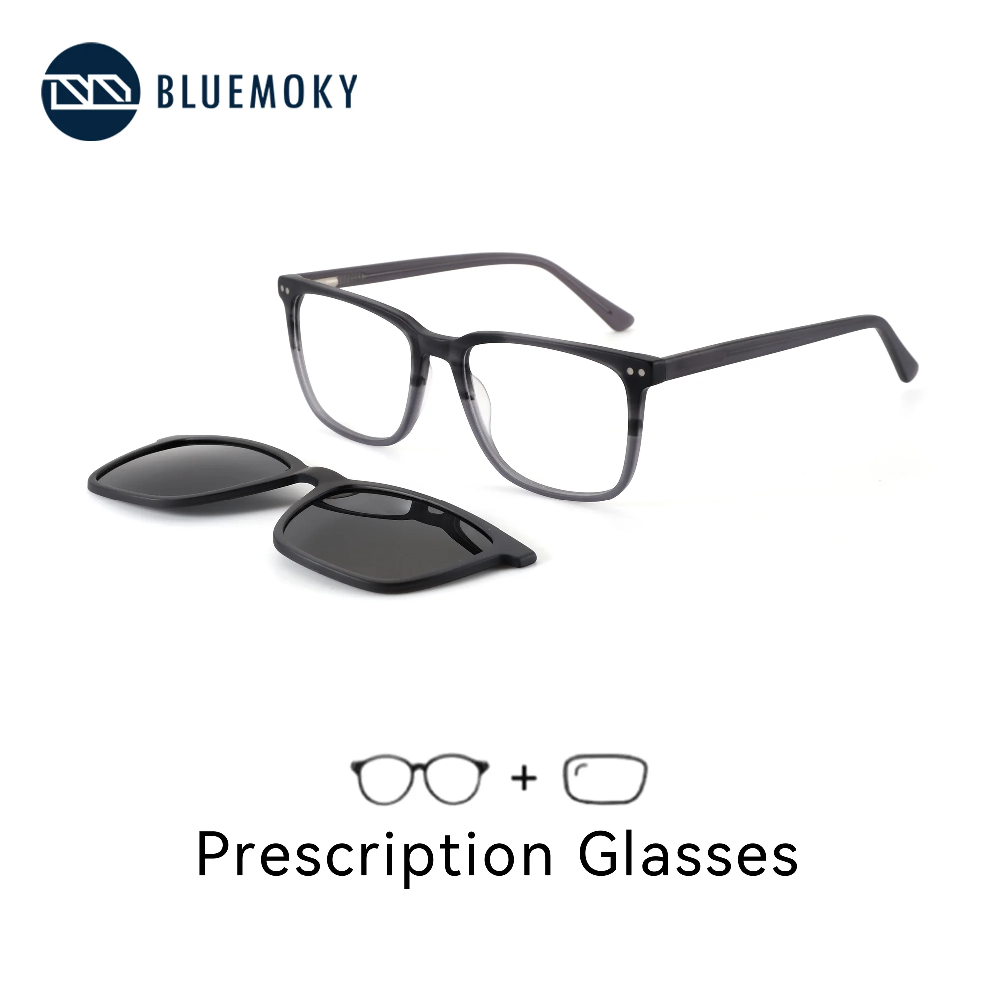 BLUEMOKY – lunettes de vue polarisées à clip magnétique rectangulaires en acétate pour hommes, verres progressifs UV400