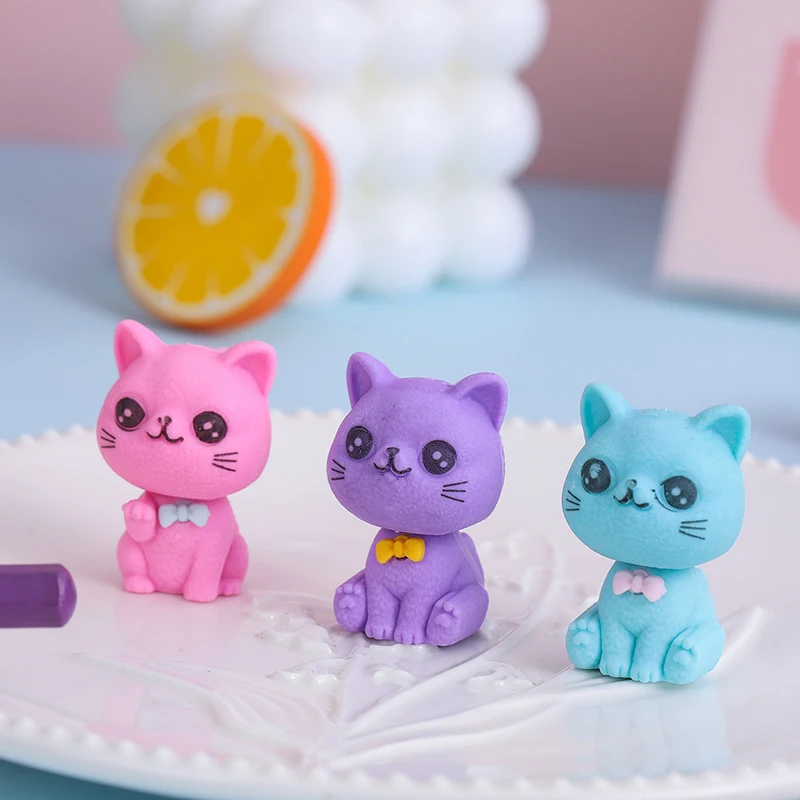 Creative Cartoon Three-Dimensional Cat Rubber Eraser Lovely Writing Drawing Pencil Erasers Novelty Stationery School Supplies