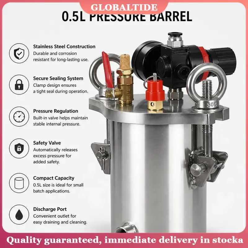 1L Manual Glue Filling Machine Dispenser Pressure Tank 304 Stainless Steel Barrel Adhesive Syringe Injector Tool for Epoxy