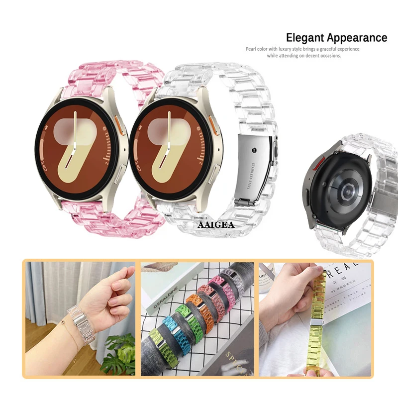 

20mm Transparent Resin Strap For Samsung Galaxy watch 7 40mm 44mm FE 6 5 pro 4 / Watch6 classic / Active 2