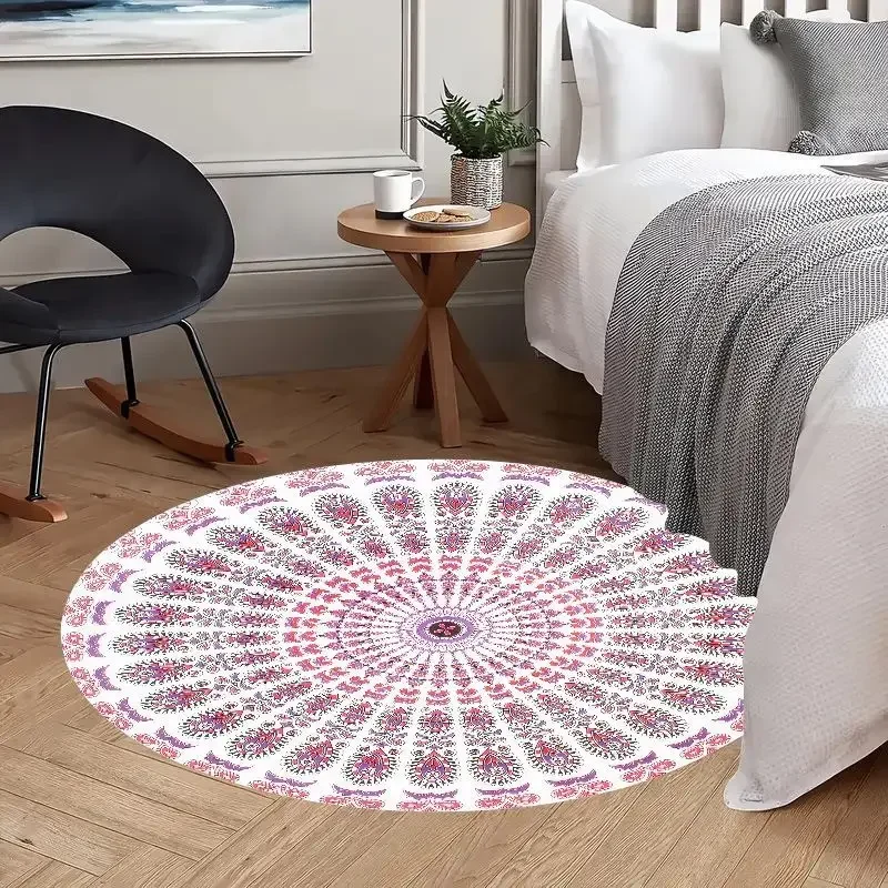 Mandala Pattern Round Rug Flannel Bohemian Style Living Room Bedroom Floor Mat Home Decoration Meditation Yoga Carpet