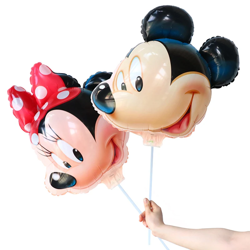 20pcs Mickey Minnie Mouse Stick Foil Balloons Cartoon Spiderman Children's Birthday Party Decorations Kids Gifts Globos Supplies