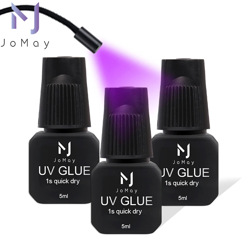 JOMAY 3 flessen UV Zwarte Lijm 1S Super Sterke UV Lijm Hoge kwaliteit waterdicht en oliebestendig Voor Lash Extension 5ml Zwarte Lijm