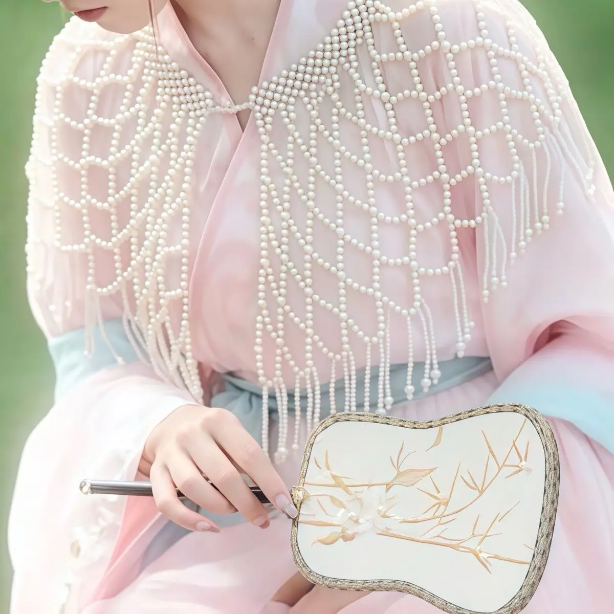 

Luxury Design Plastic Pearls Woven Shawls Elegant Dress Gown Wrap Decoration Hollow Out Tassels Pearls Poncho Cape Body Jewelry