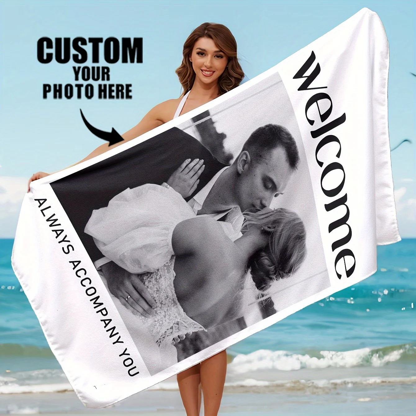Personalized Beach Towel Custom Photo Name/logo/Word Oversized Microfiber Towel Wedding Party Souvenir for Beach Swimming Bath