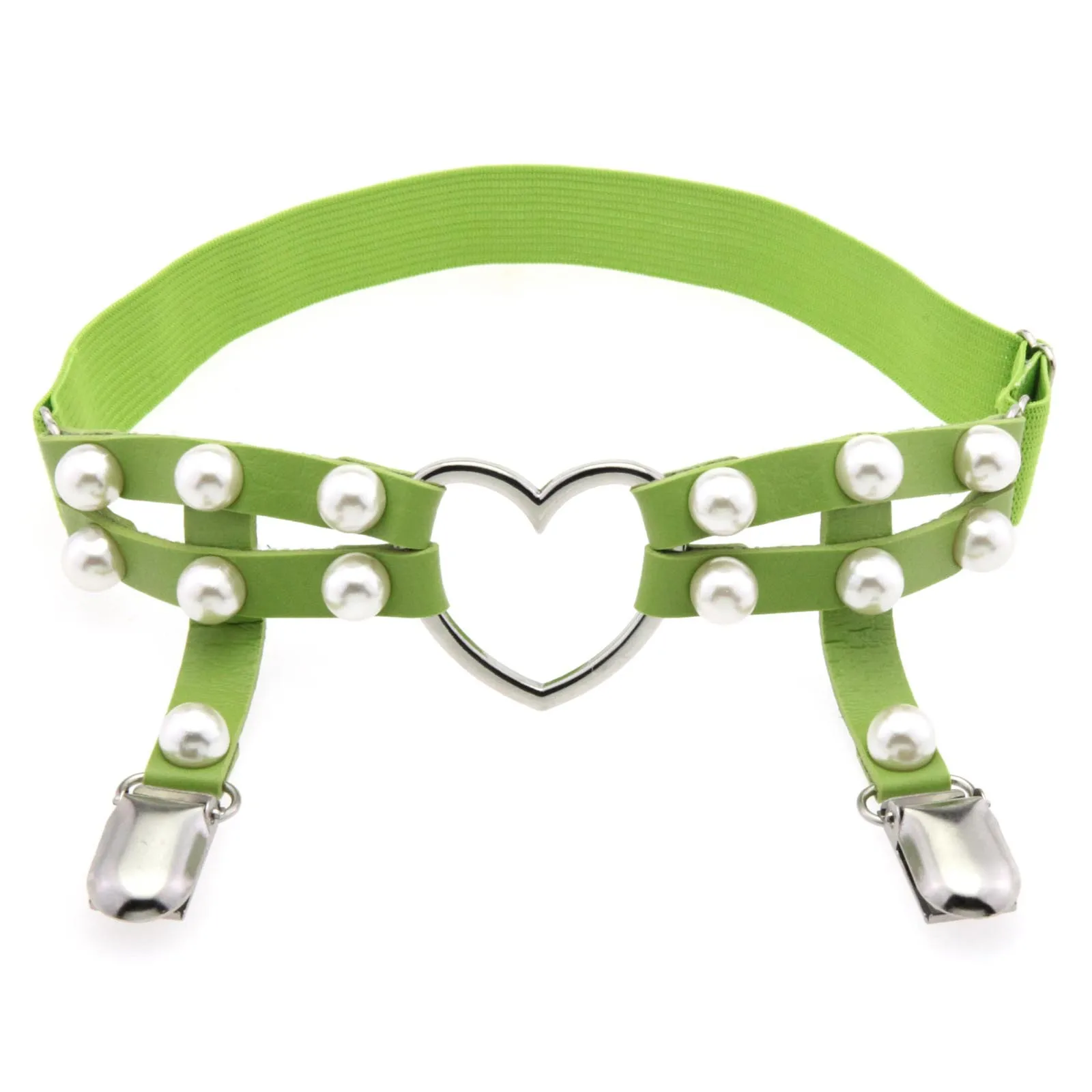 Two Rows Imitation Pearl Punk PU Leather Legchain Women Elastic Leg Chain Hip Hop Heart Leg Ankle Loop Garters Emo Egirl Jewelry