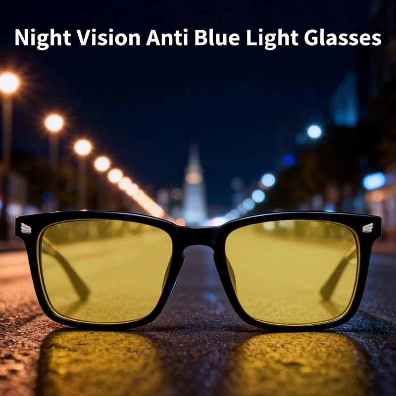 

Night Vision Anti Blue Light Yellow Glasses Women 2025 Luxury Brand Retro Square Eyewear For Lady Reading Driving Goggle Shades