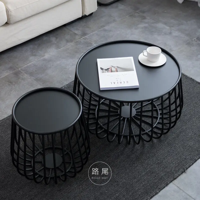 Nordic iron coffee table simple modern living room round combination small coffee table industrial style creative side table