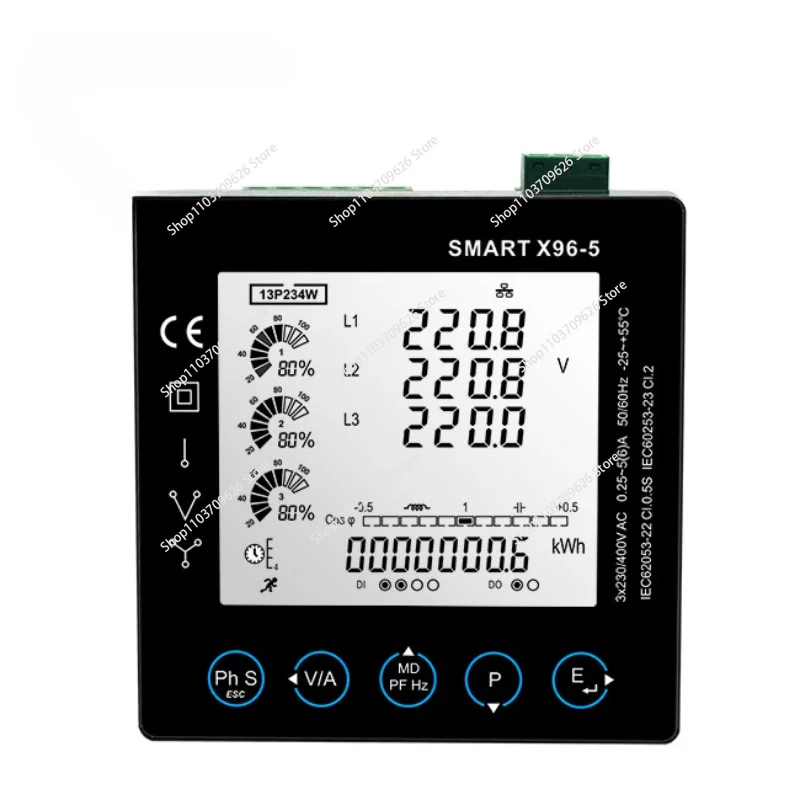 Smart X96-5F Three Phase Multifunction 85 Electric Parameters Measured 2~63rd THD RS485 Modbus/Mbus Digital Panel Meter