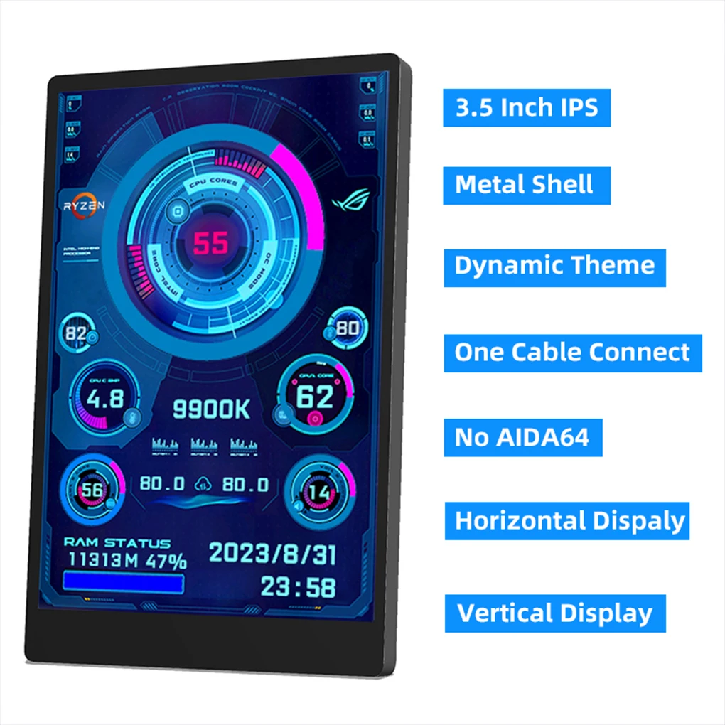 IPS Type C Secondary Screen for Computer CPU GPU RAM HDD Display 320*480 USB LCD Monitor Freely AIDA64 Windows 10 11 3.5 Inch