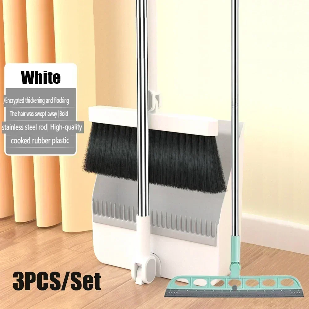 3PCS/Set Foldable Broom And Scoop Set Upright Dust Pan And Brush Set 180 Degree Rotation Dustless Floor Soft Brush Home