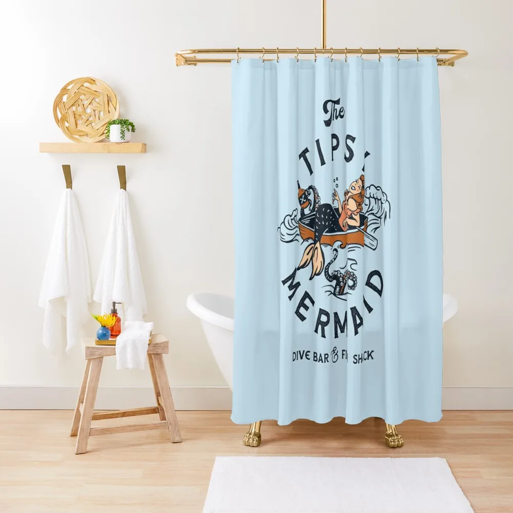 

The Tipsy Mermaid Dive Bar & Fish Shack. Vintage Pinup Girl Art Shower Curtain Waterproof Shower Curtain