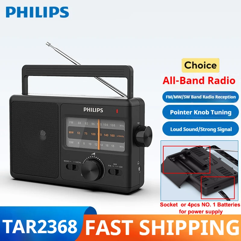 

Новое радио Philips TAR2368 FM MW SW, многодиапазонное уличное радио для кемпинга с разъемом для наушников, шнуром питания и питанием от батареи
