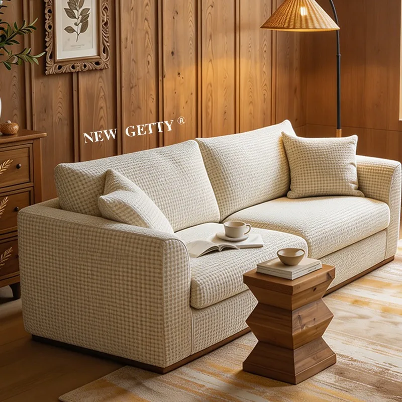 Medieval style same boat fabric sofa French cream style can be fully dismantled and washed new straight row sofa