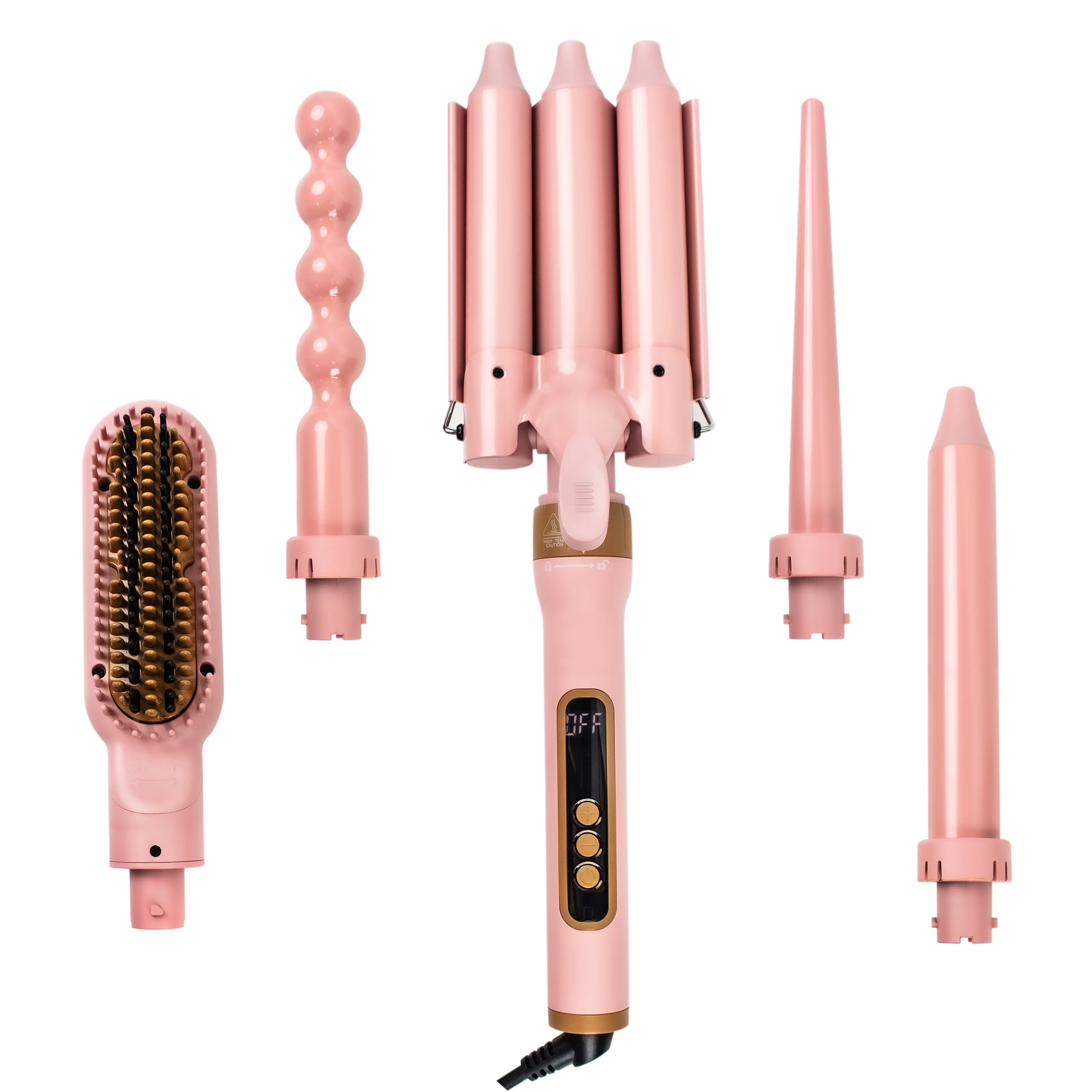Most Popular Hair Styling Tools 5 in 1 Interchangeable Curling Iron Hair Straightener Brush Rotating Ceramic Hair Curler