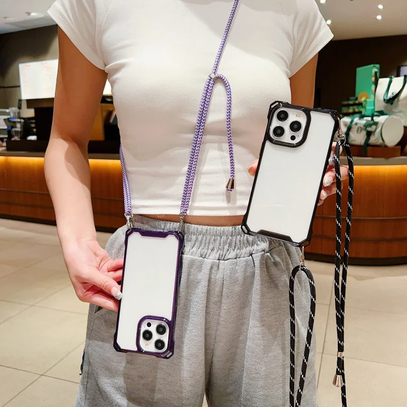 

Four corner crossbody hanging rope suitable for Apple 16 pro max phone case anti drop S25U protective case