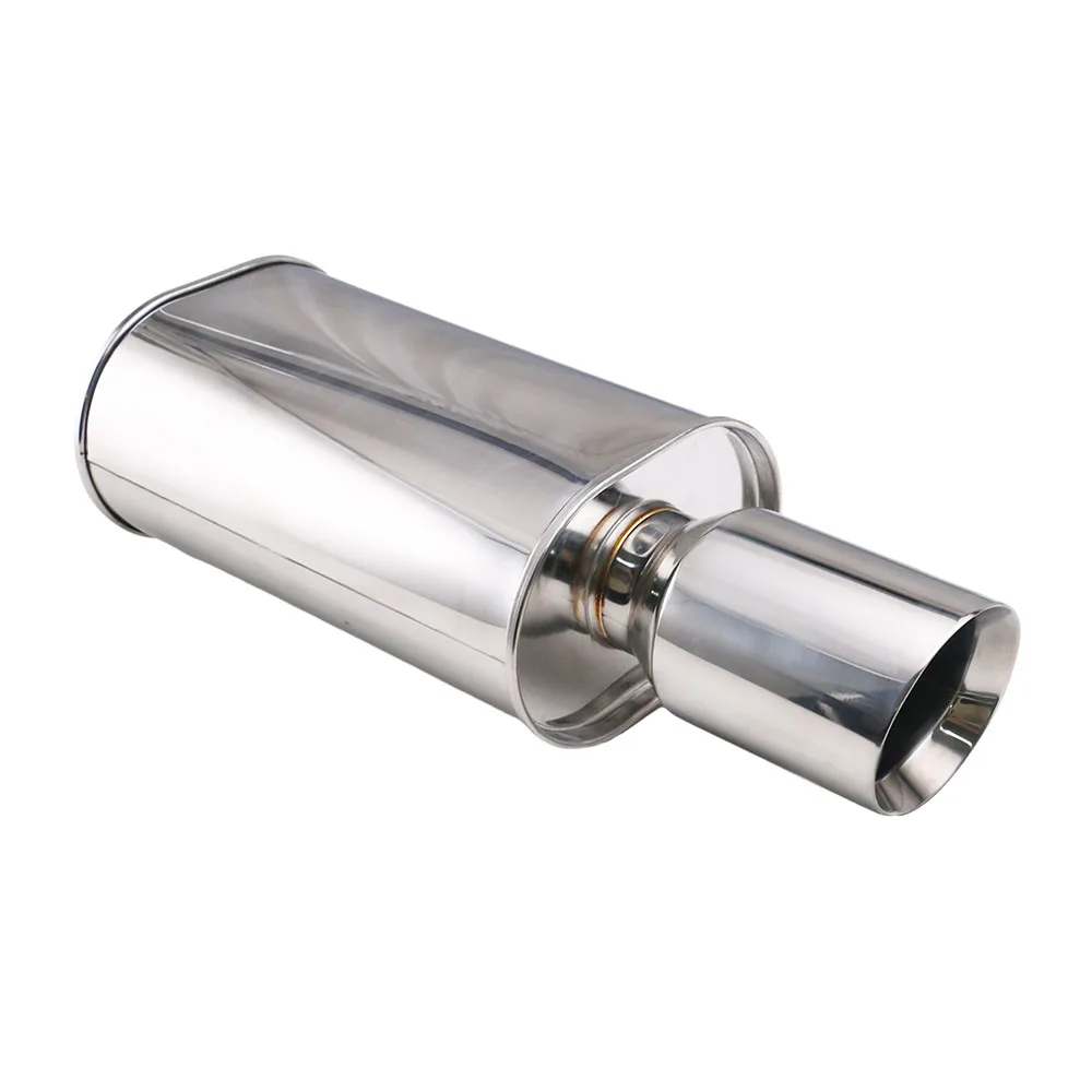 

Universal muffler system 3'' to 4.5'' outlet car exhaust straight muffler Stainless steel silver