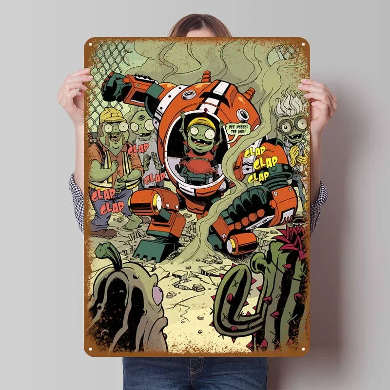 علامات صفيح للنباتات مقابل الزومبي ملصق كوميدي ديكور منزلي حديث غرفة المعيشة علامة معدنية مخصصة لتزيين جدران الفن ريترو #1