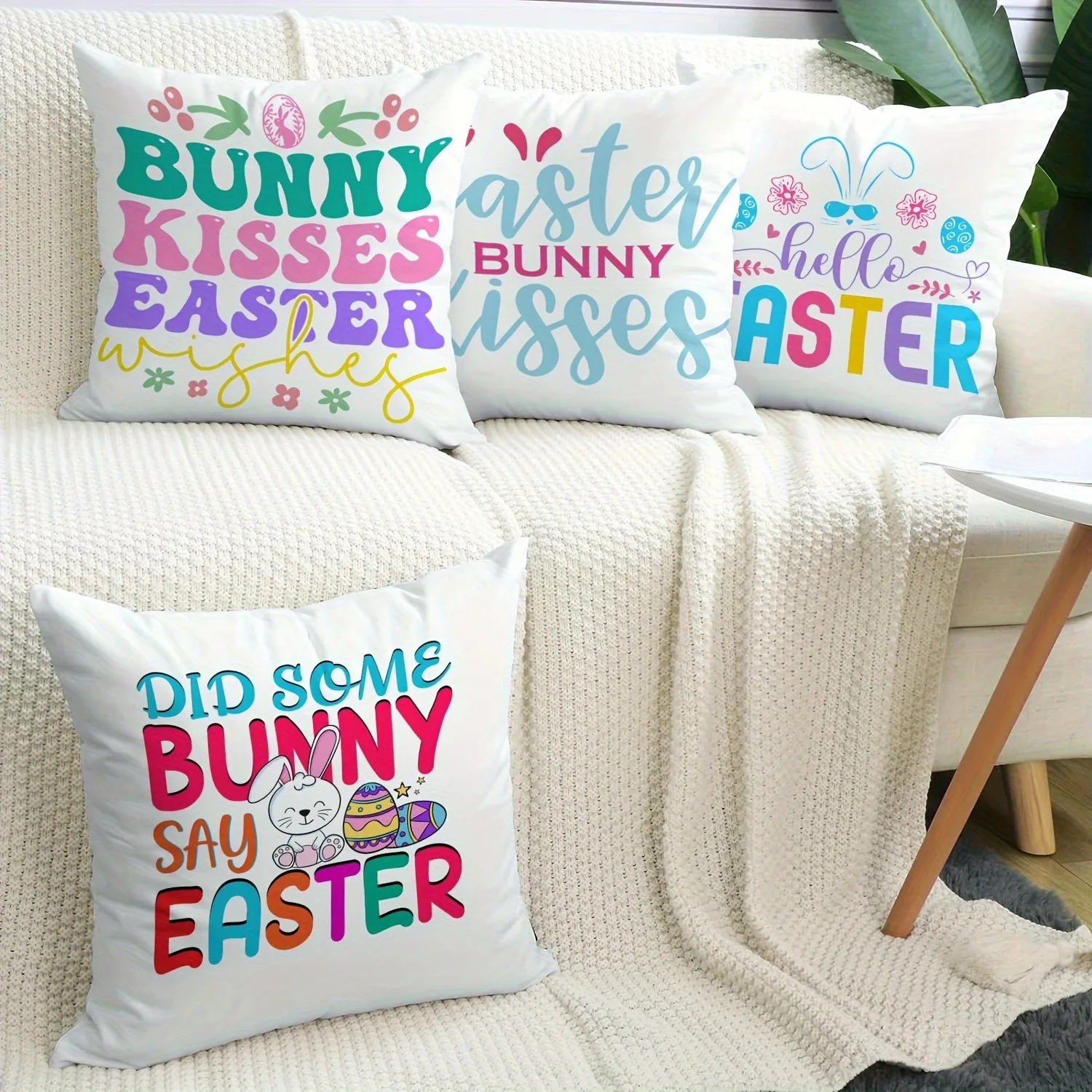 Happy Easter decoration pillow cover, KISS pattern design, sofa cushion cover, skin-friendly and soft, home room decoration