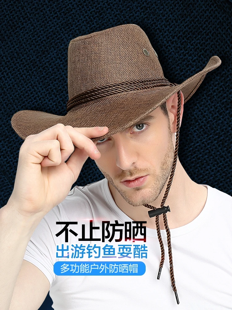 Unisex Women Men Solid Color Spring Summer Linen Breathable Roll Up Wide Brim Sun Sunscreen Cap Beach Cowboy Cowgirl Western Hat