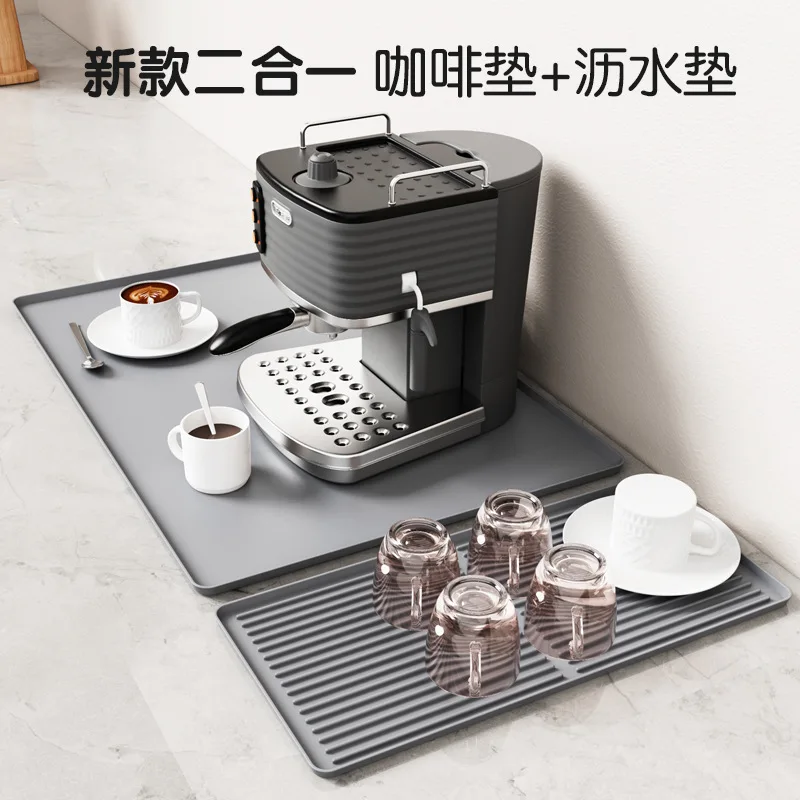 Hot Selling Silicone Coffee Machine Mat Bar Table Dining Table Anti-Slip Heat Insulation Large Draining Tray