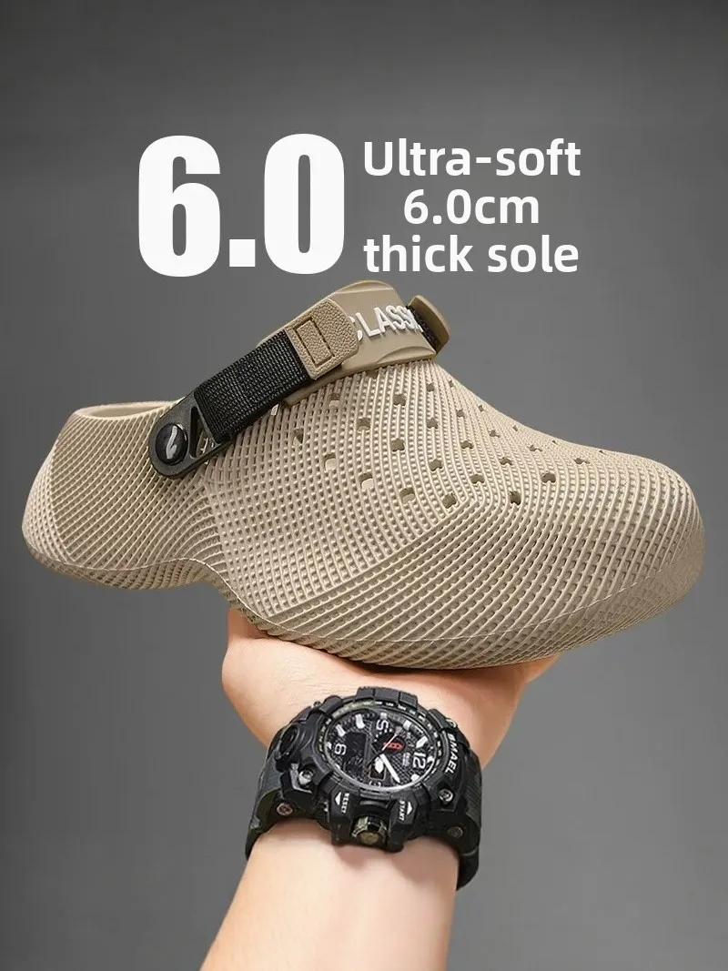 Men's Summer 2026 New 3D Hole Hole Shoes Outdoor Wear Slip-On Anti-Slip Headed Clogs Casual Beach Shoes Comfortable EVA Material