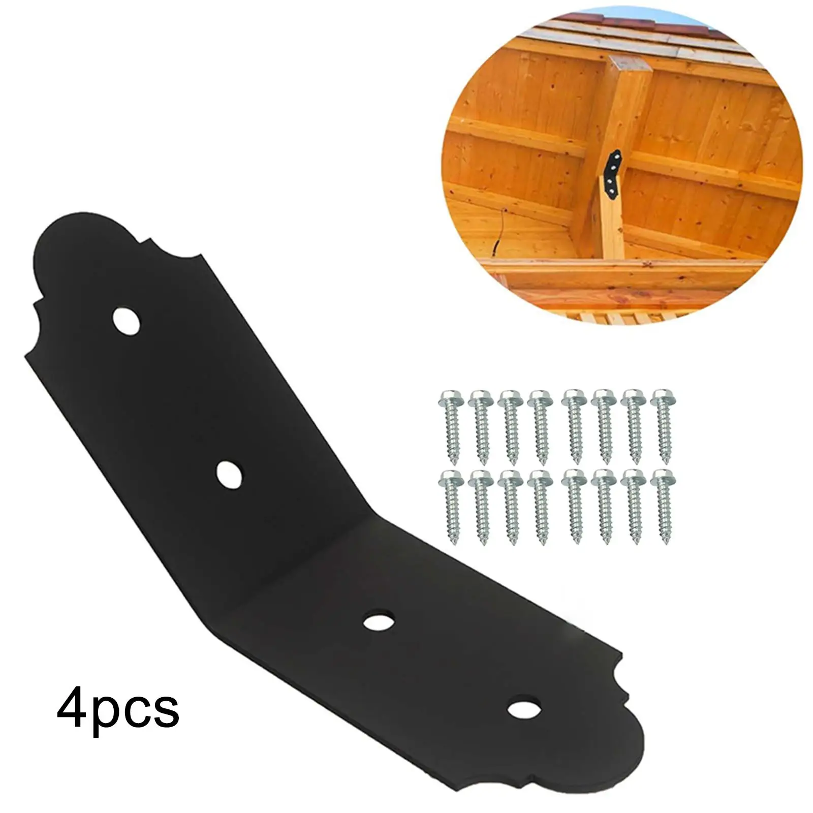 

4 Pieces 135 Degree Angle Bracket Black Metal Slotted Corner Brace for Fixing Furniture Butt Join Post and Beam Pergola Truss