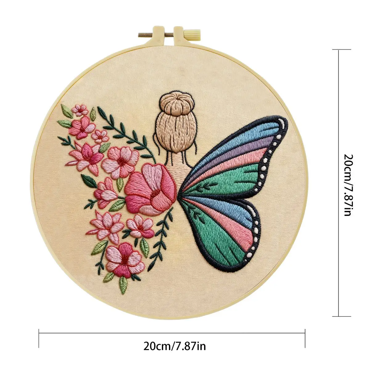 1 Stück 20X20CM/15X15CM 7,87/6,3 Zoll Schmetterlingsmädchen Stickerei Starter-Kit DIY-Kit DIY-Stickerei-Set Handarbeiten Heimdekoration – Detail 4