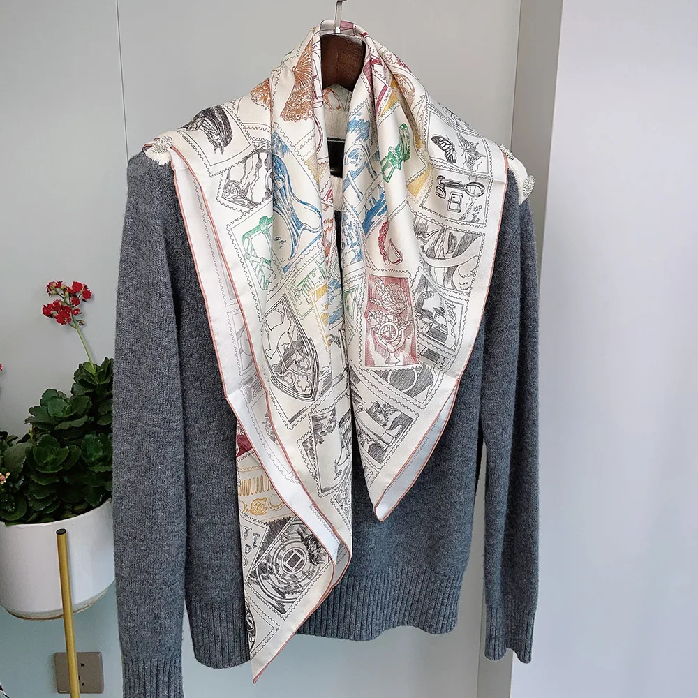 وشاح حريري فاخر 90 سنتيمتر الماركات حك عصابات اليدوية Hems رولارد شالات الرقبة اكسسوارات الملابس الديكور هدية الكريسماس