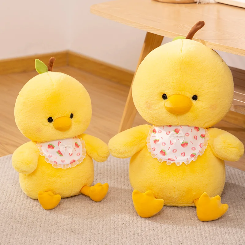 Yellow Chick With Bib Cute Cartoon Plush Toys Boys Girls Sleeping Plush Pillow Lovely Chick Stuffed Dolls Car Sofa Decoration