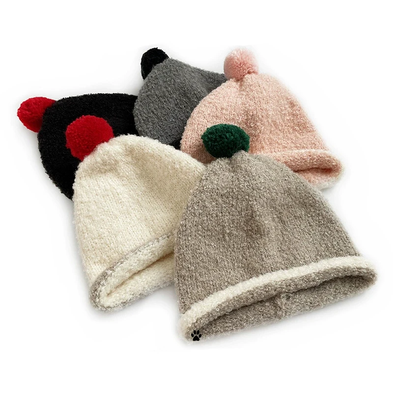 

Симпатичная вязаная шапка с помпоном для детей от 1 до 4 лет, зимняя теплая шапка, вязаная крючком шапка для новорожденных, детская вязаная шапка с контрастным цветом для малышей