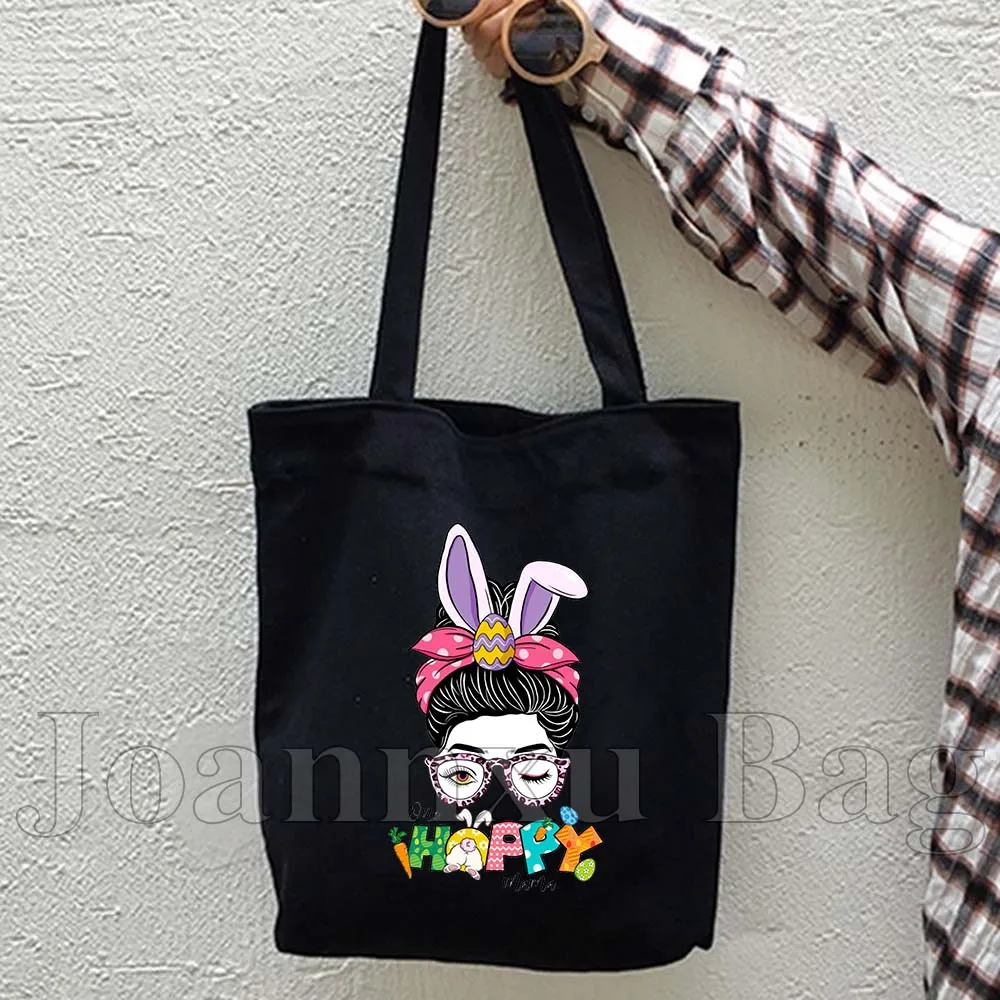 Aquarelle lapin lapin de pâques oeufs colorés Floral joyeux pâques lapin mignon cadeau femmes toile fourre-tout sac coton sac à main
