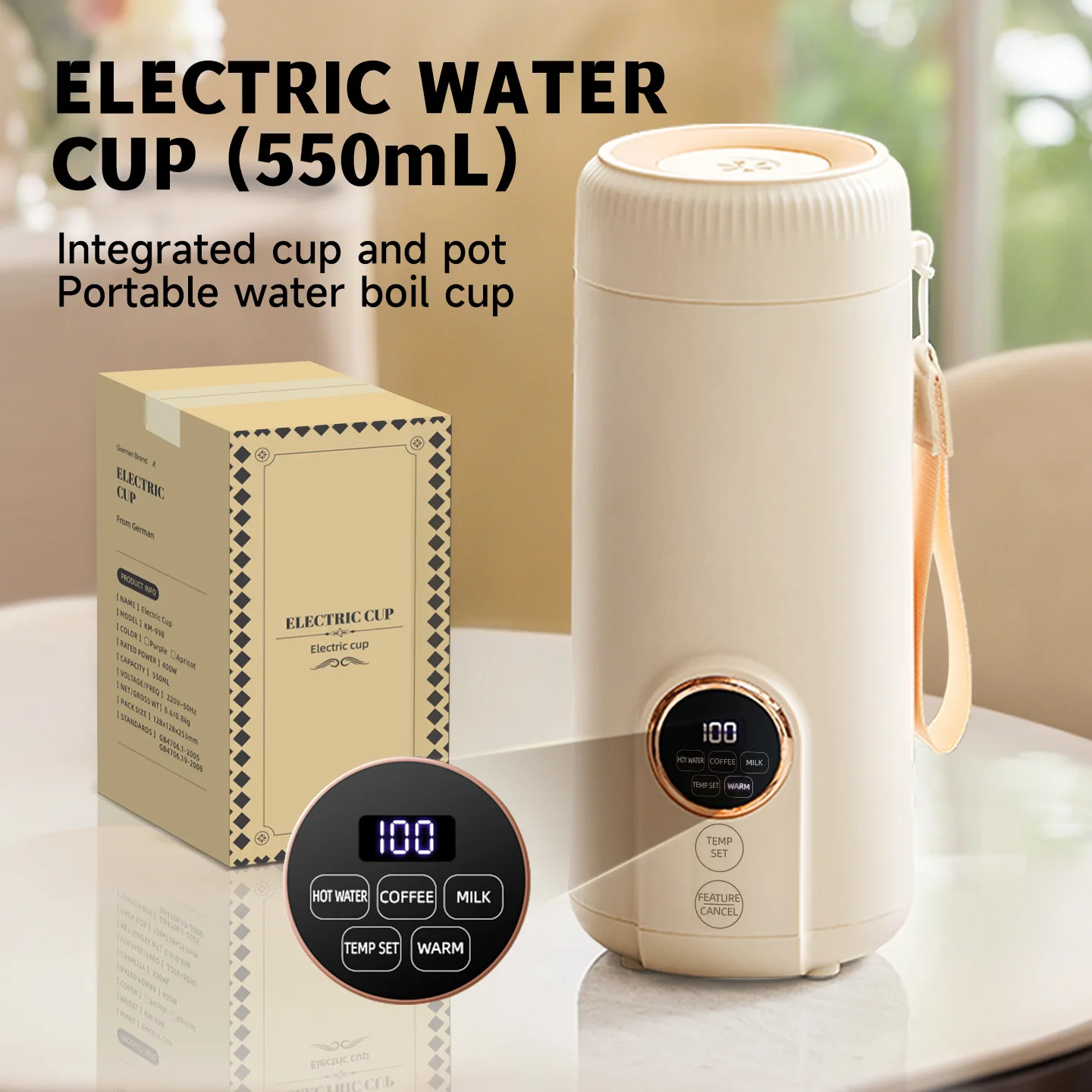 550ML Electric Kettle Portable Heating Cup Multifunction Boiled Water Pot Smart Teapot Adjustable Temperature Kettles 220V304