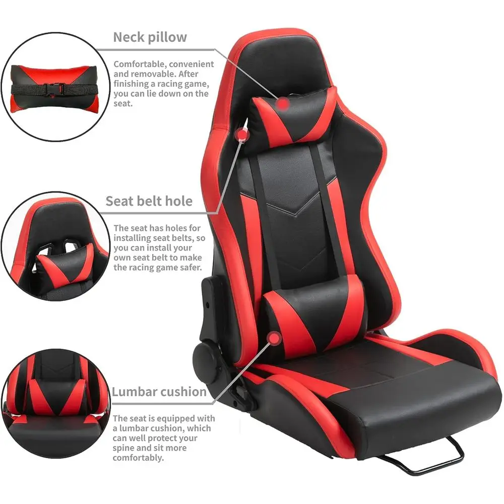 Adjustable Red Racing Seat with Double Lock and Wheel Simulator Stand Cockpit, Complete with Installed Parts