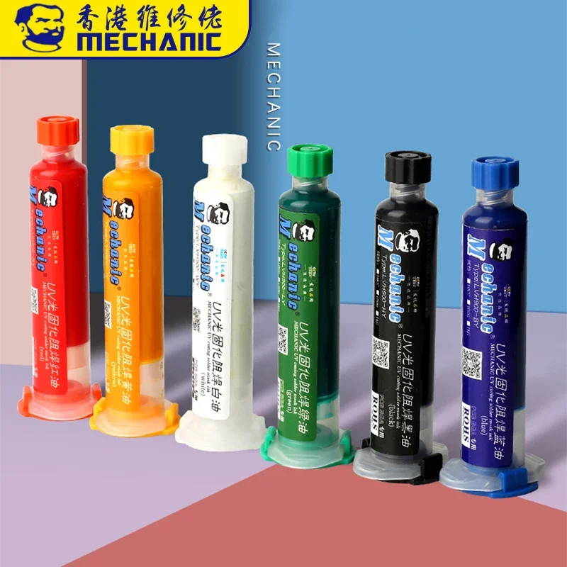 MECHANIC UV Curing Solder Mask Ink Black/Blue/Green/Red/White Welding Oil Paint Prevent Corrosive Arcing UV Photosensitive Inks