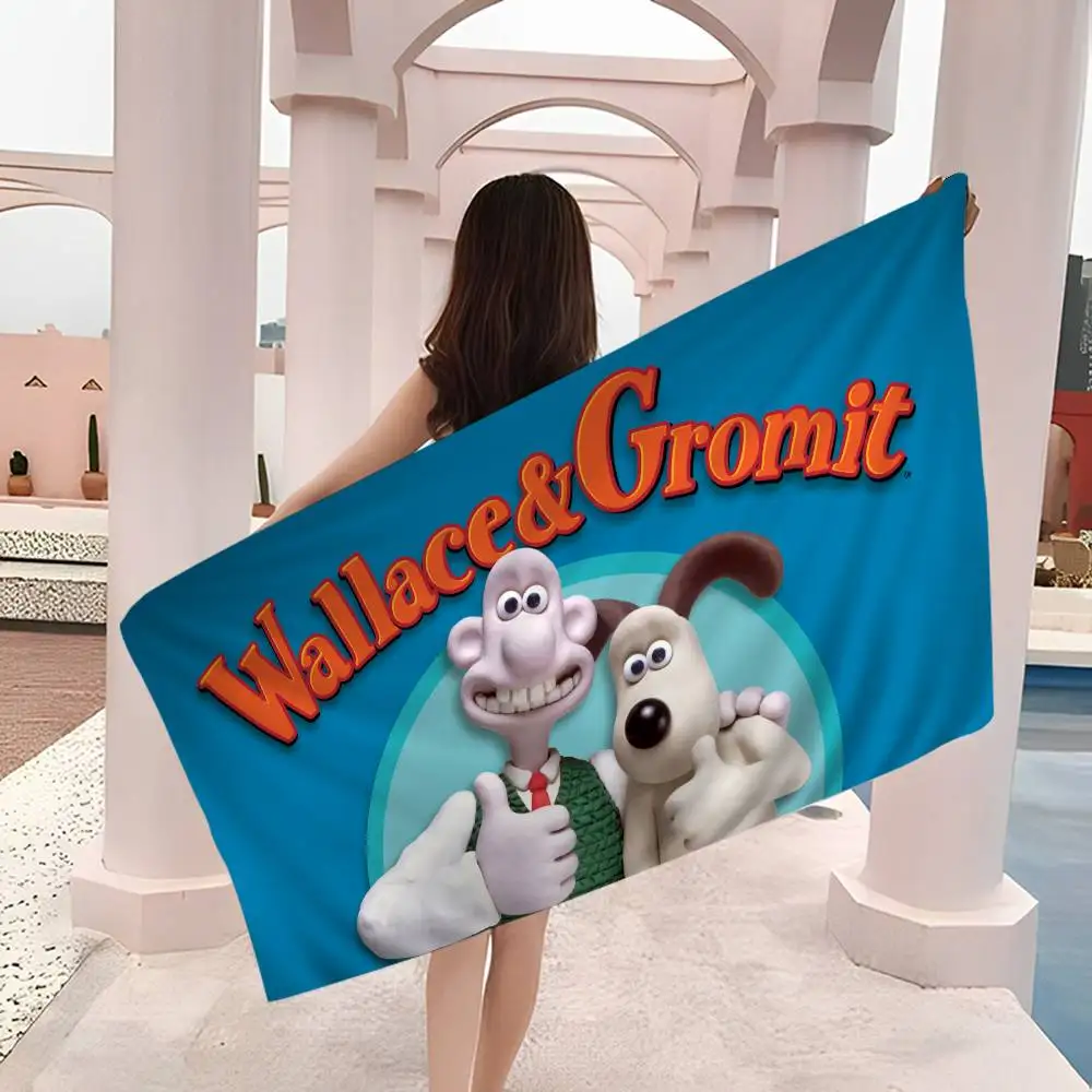 الكرتون W-Wallace و G-Gromit منشفة الشاطئ الكرتون لطيف الصيف الاطفال حمام بركة منشفة الشاطئ ستوكات ماصة للسباحة #2