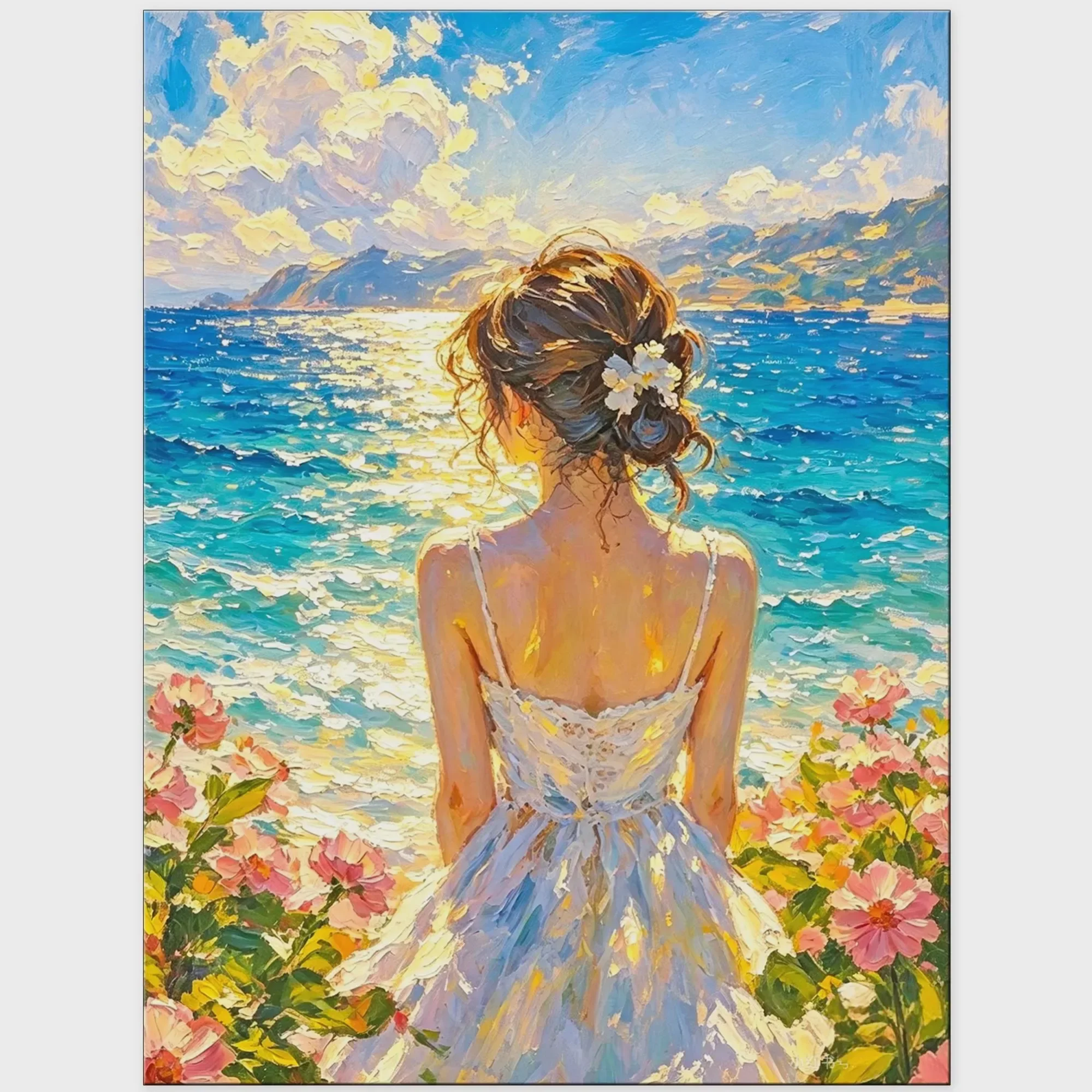 Diamond Painting, Diamond Painting, Impressionistische Mädchen auf dem Strand, Mosaik, handgefertigtes Kunstwerk, vollständige runde/quadratische Diamant-GIFs