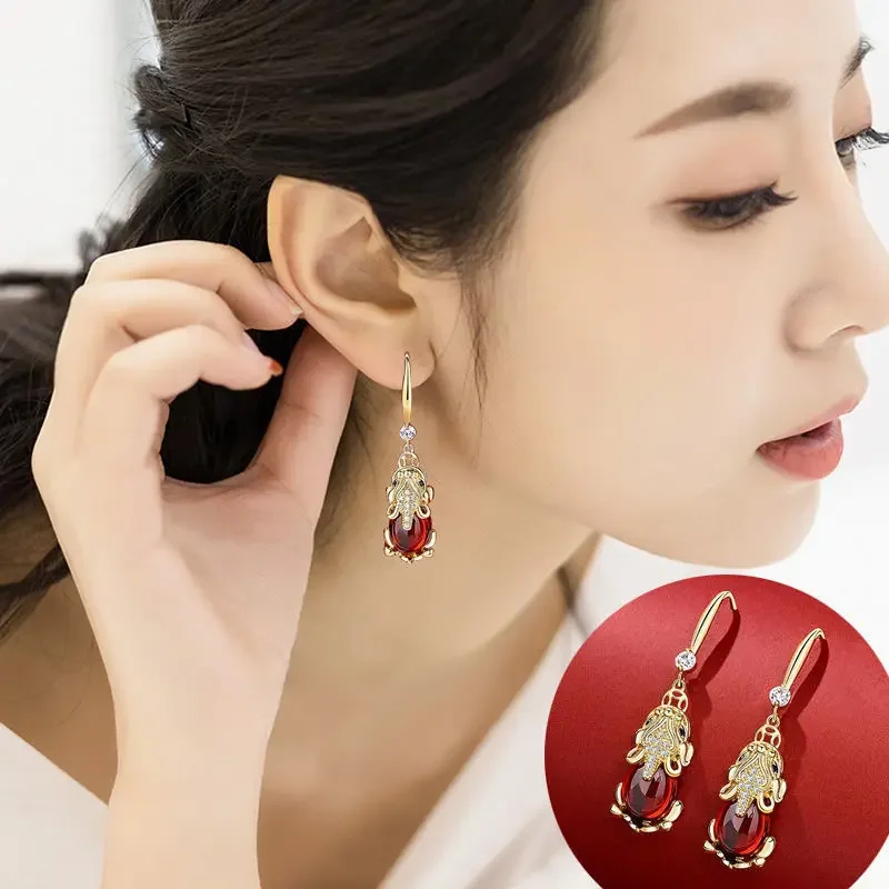 Pendiente de gota de rubí auténtico de Plata de Ley 925 para Mujer, Aros rellenos de oro de 14K, Oreja de plata 925, pendiente de joyería de rubí rojo Orecchini