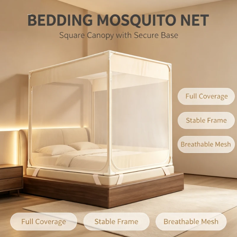 Foldable Mosquito Net with Sturdy Frame, No Installation Needed for 1.5m/1.8m Beds, Anti-Fall & Full Coverage Design