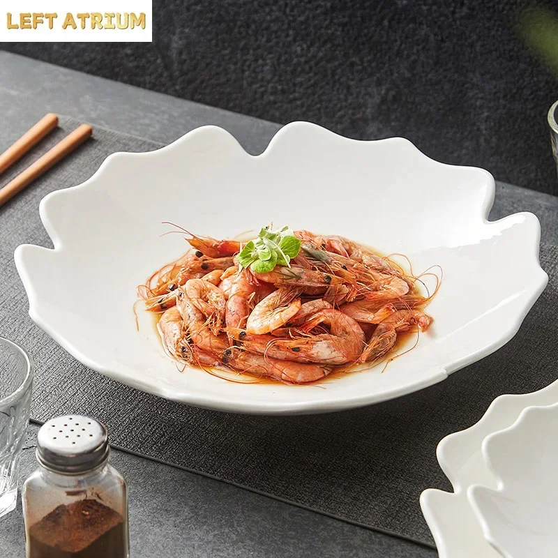 Solid Color Ceramic Plates, Irregular Maple Leaf Shaped Dessert Plates, Salad Plates, High-end Restaurant Specialty Dishes