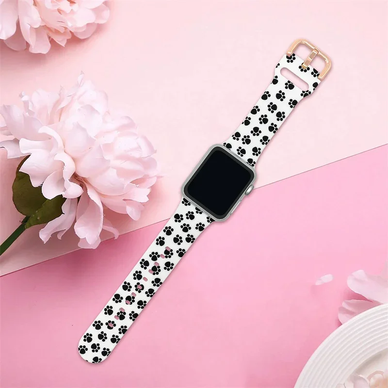 Ремешок с принтом для Apple Watch, ремешки 44 мм, 41 мм, 45 мм, 42-40 мм, 46 мм, силиконовый спортивный корреа iWatch серии 10 9 8 7 6 5 Se Ultra 2 49 мм