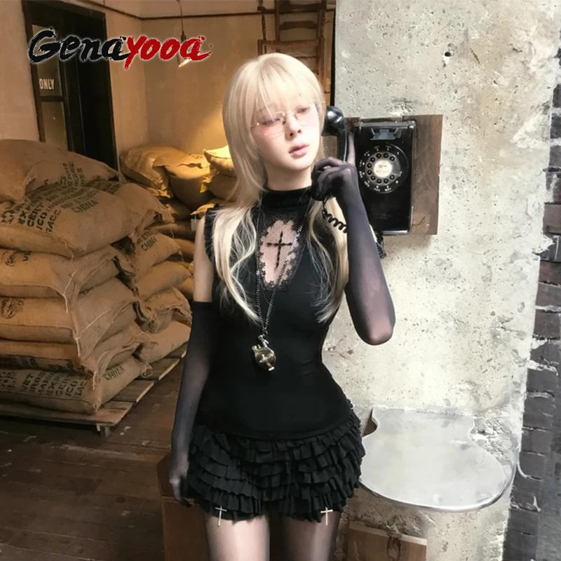 

Genayooa Y2k японские топы на бретелях женские лоскутные топы с графическим принтом уличная одежда эстетический жилет 2000-х годов топы в стиле гранж электронные девушки майки