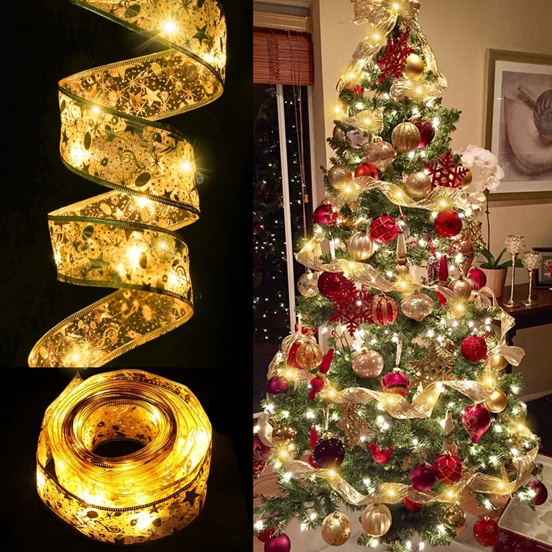 1pc 196.85/393.7inch Kerstversiering Lintlicht, Kerstboom Decoratieve Lichtslingers, Werkt op batterijen