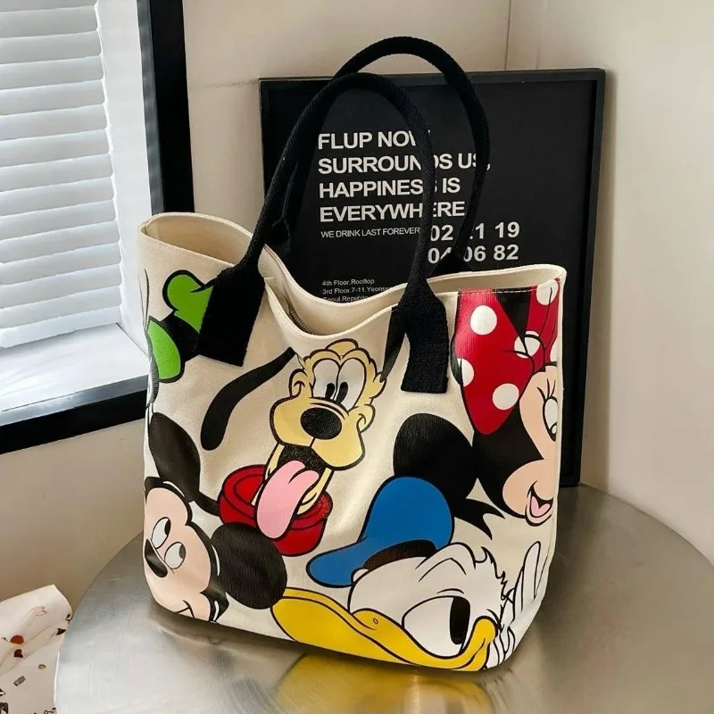 Disney mickey mouse dos desenhos animados grande capacidade lona bolsa de ombro feminino bonito interessante tote estudante saco escolar minnie bolsa