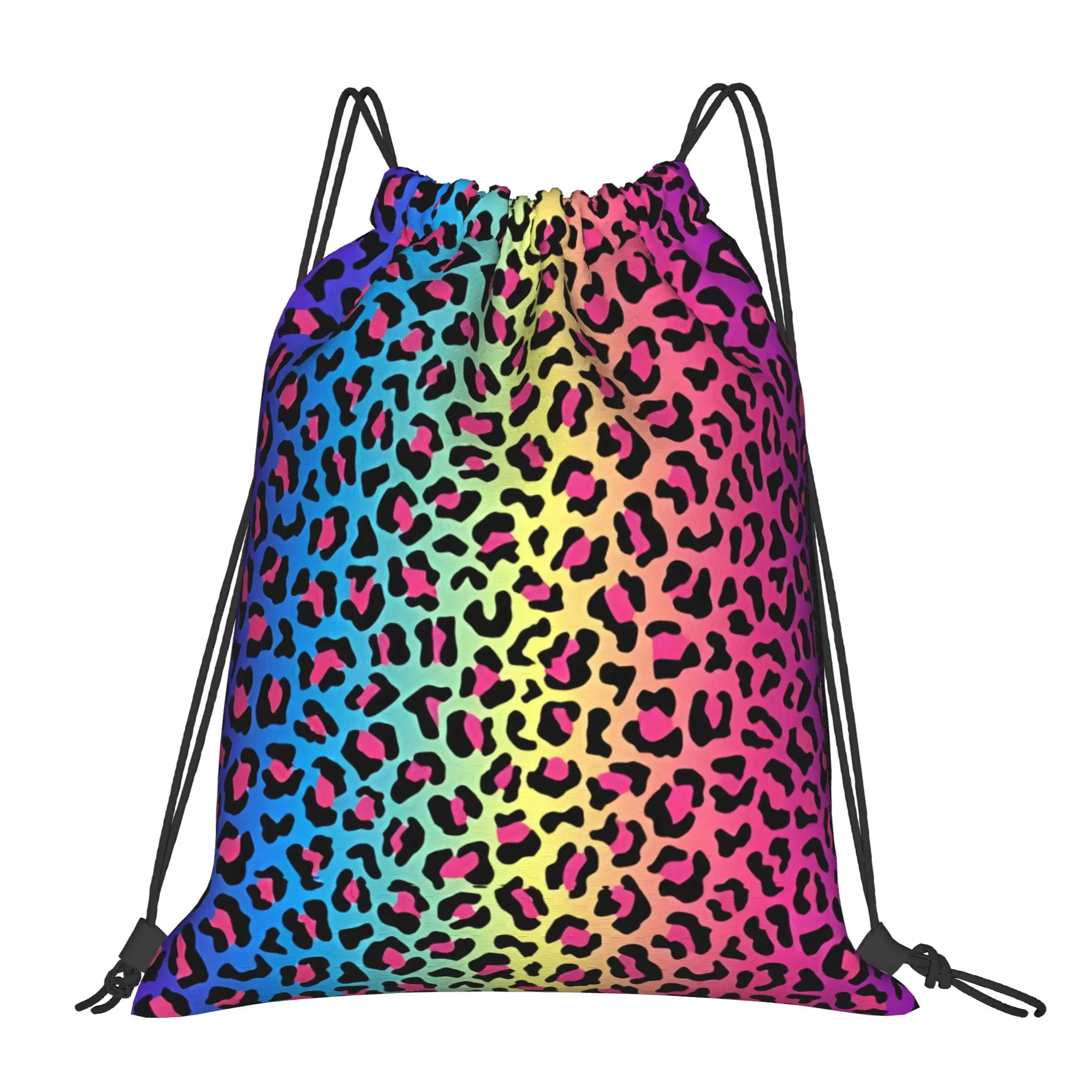 Rainbow Leopard Leopard Print Drawstring Bags Gym Unisex Storage Organize Bundle Pocket Rope Bag