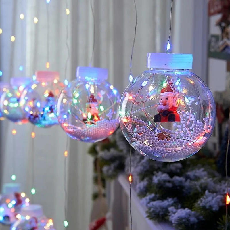 8 Mode Christmas Wishing Ball String Lights, 9.84ft 10 Lights Xmas Santa, Snowman, Curtain Lights for Home Window Ornaments