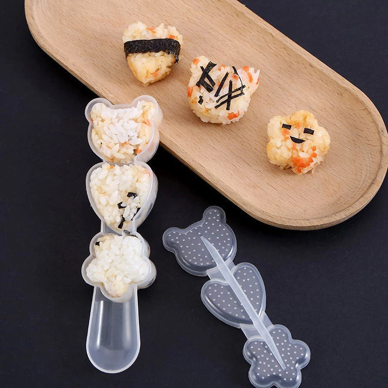 Molde Onigiri Triple estrella de dibujos animados corazón oso herramienta de Sushi bebé herramienta de alimentos suplementarios DIY Bento hacer molde accesorios de cocina